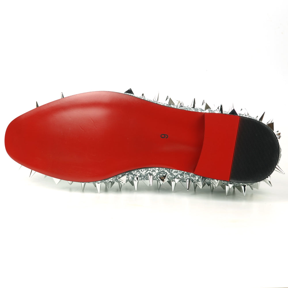 FI-7517 Silver Glitter Silver Spikes Slip on Loafer Fiesso by Aurelio Garcia