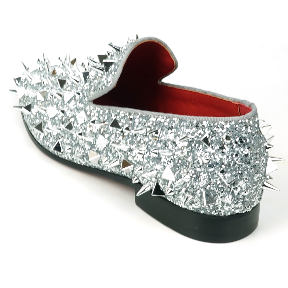 FI-7517 Silver Glitter Silver Spikes Slip on Loafer Fiesso by Aurelio Garcia