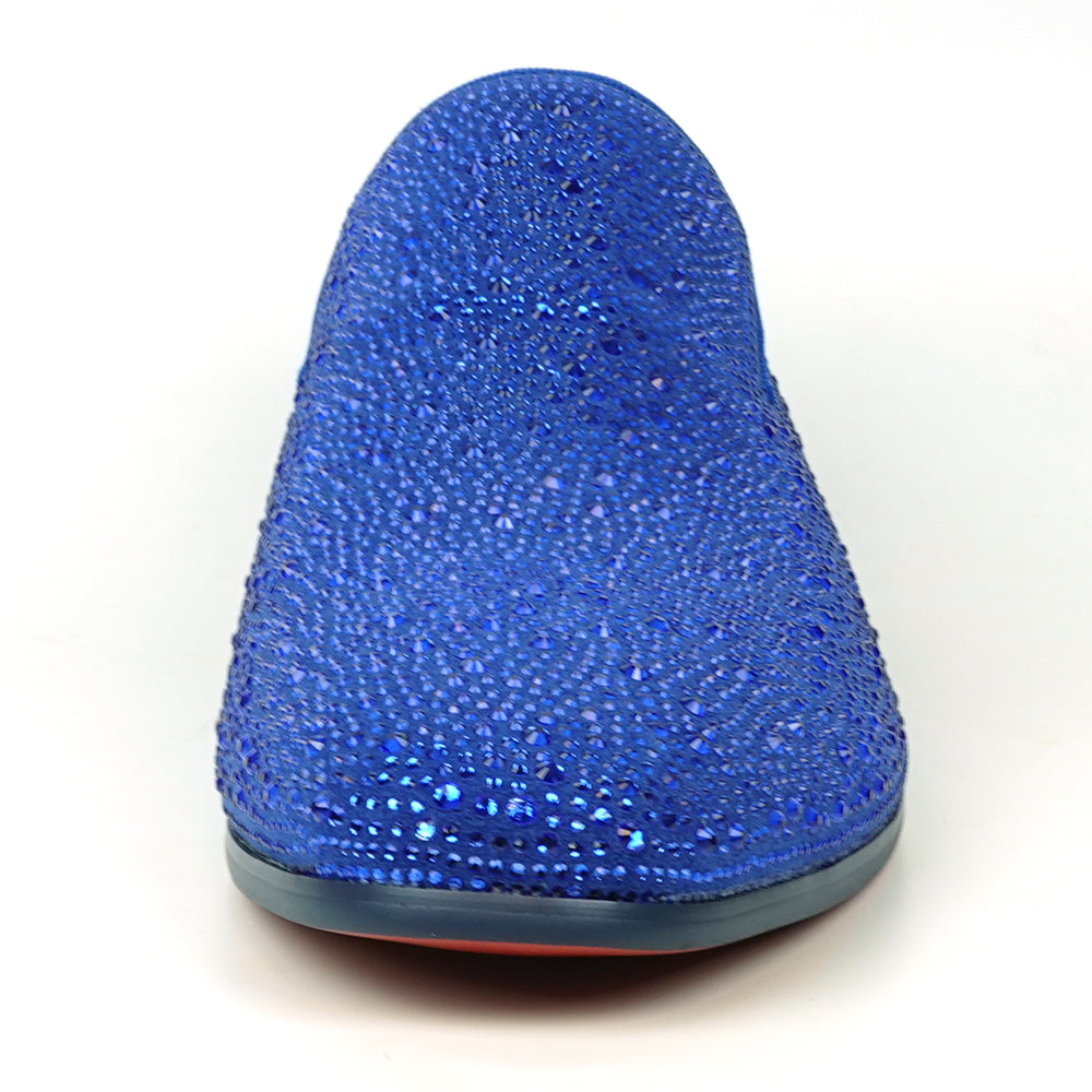 FI-7525 Blue Suede Rhinestones Slip on Loafer Fiesso by Aurelio Garcia