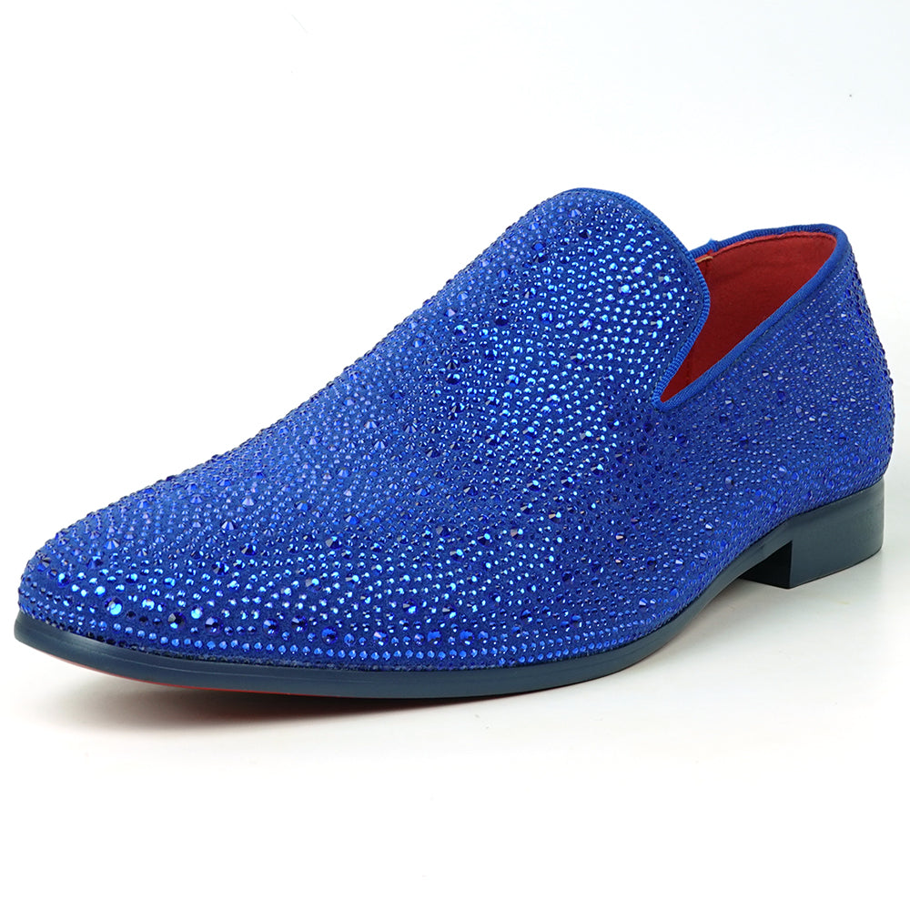 FI-7525 Blue Suede Rhinestones Slip on Loafer Fiesso by Aurelio Garcia