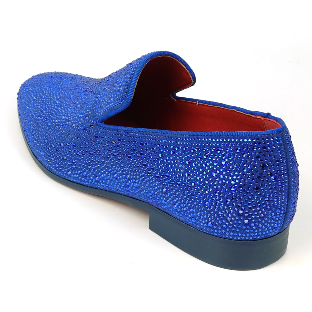 FI-7525 Blue Suede Rhinestones Slip on Loafer Fiesso by Aurelio Garcia