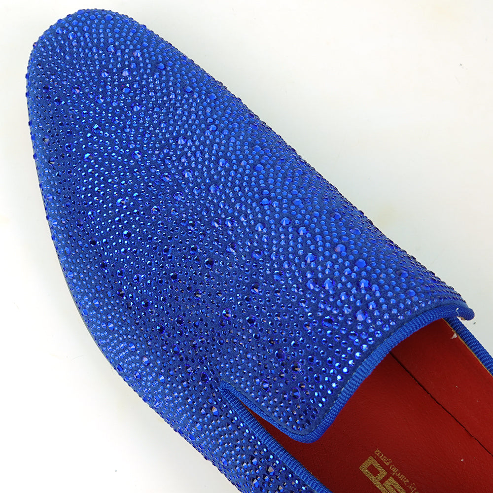 FI-7525 Blue Suede Rhinestones Slip on Loafer Fiesso by Aurelio Garcia