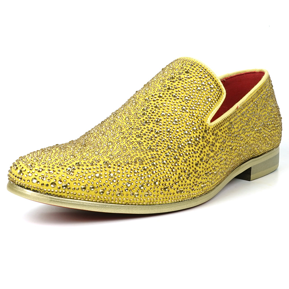 FI-7525 Gold Suede Rhinestones Slip on Loafer Fiesso by Aurelio Garcia