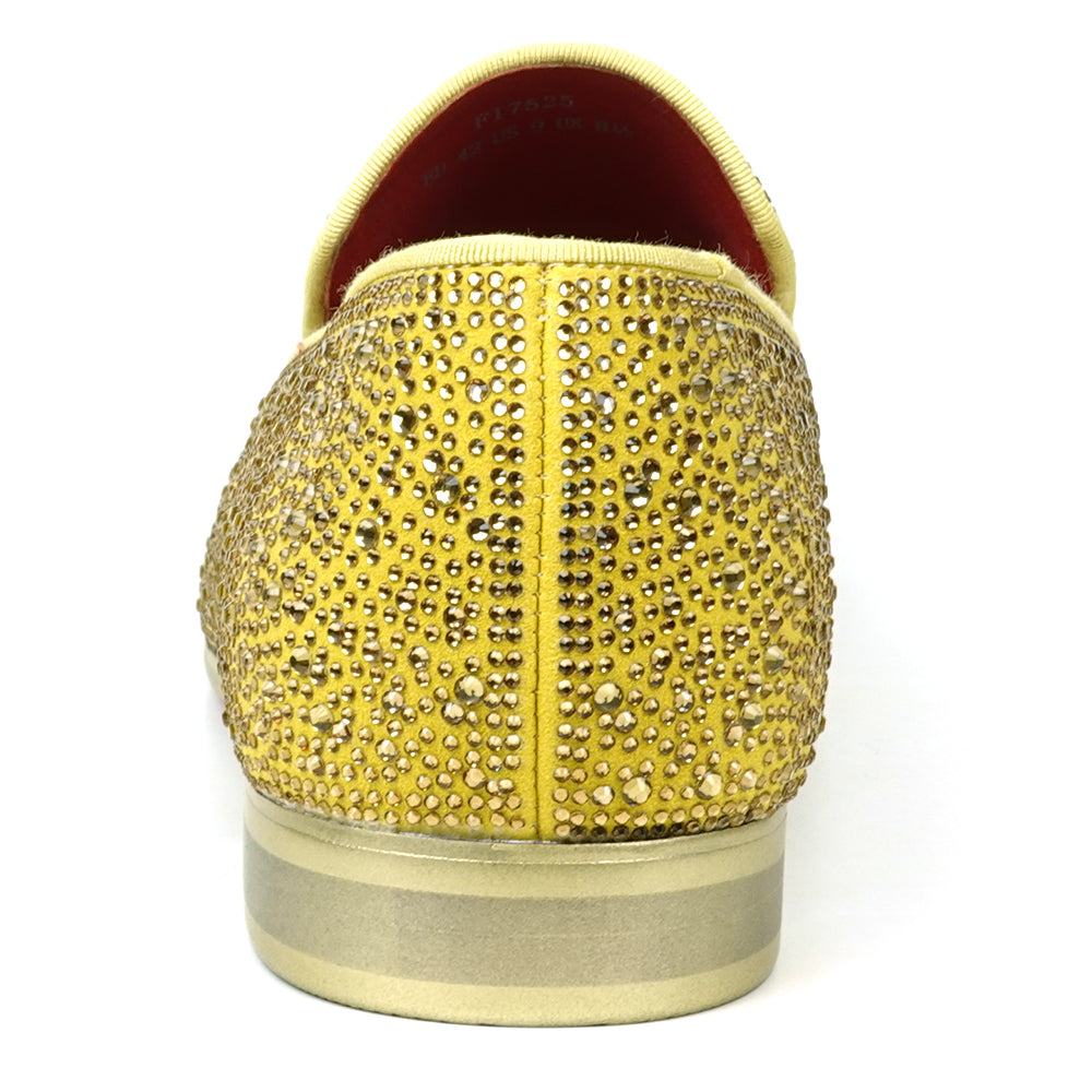 FI-7525 Gold Suede Rhinestones Slip on Loafer Fiesso by Aurelio Garcia