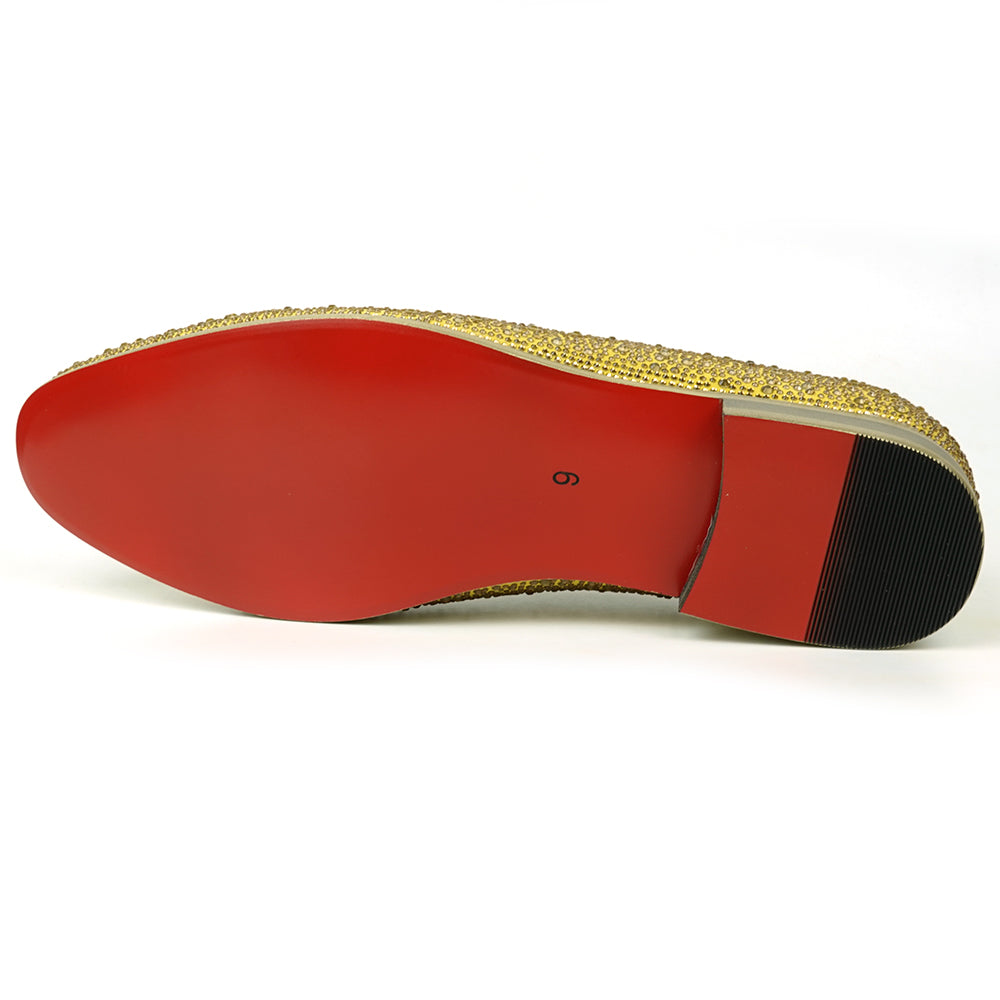 FI-7525 Gold Suede Rhinestones Slip on Loafer Fiesso by Aurelio Garcia