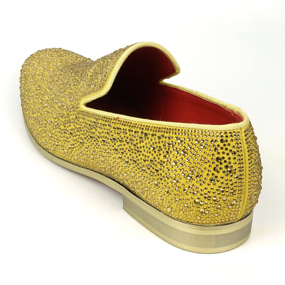 FI-7525 Gold Suede Rhinestones Slip on Loafer Fiesso by Aurelio Garcia