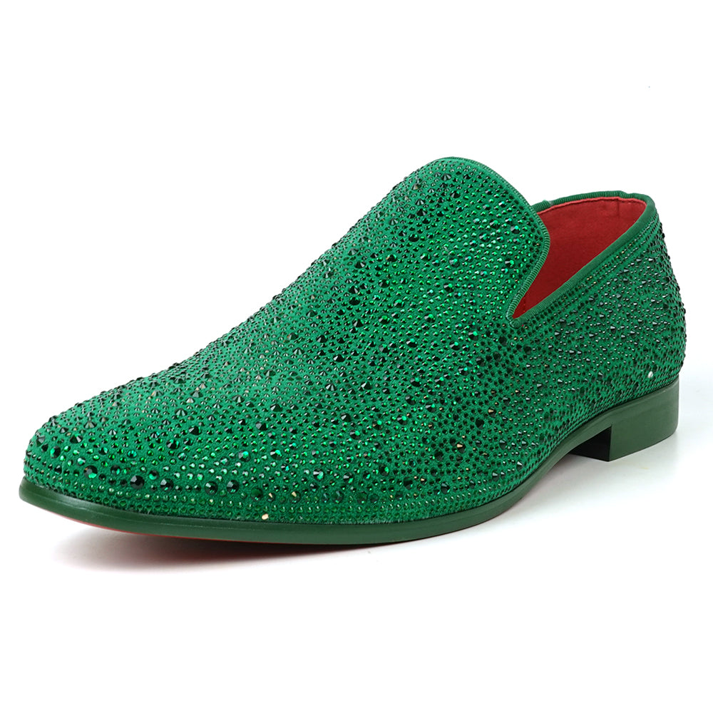 FI-7525 Green Suede Rhinestones Slip on Loafer Fiesso by Aurelio Garcia