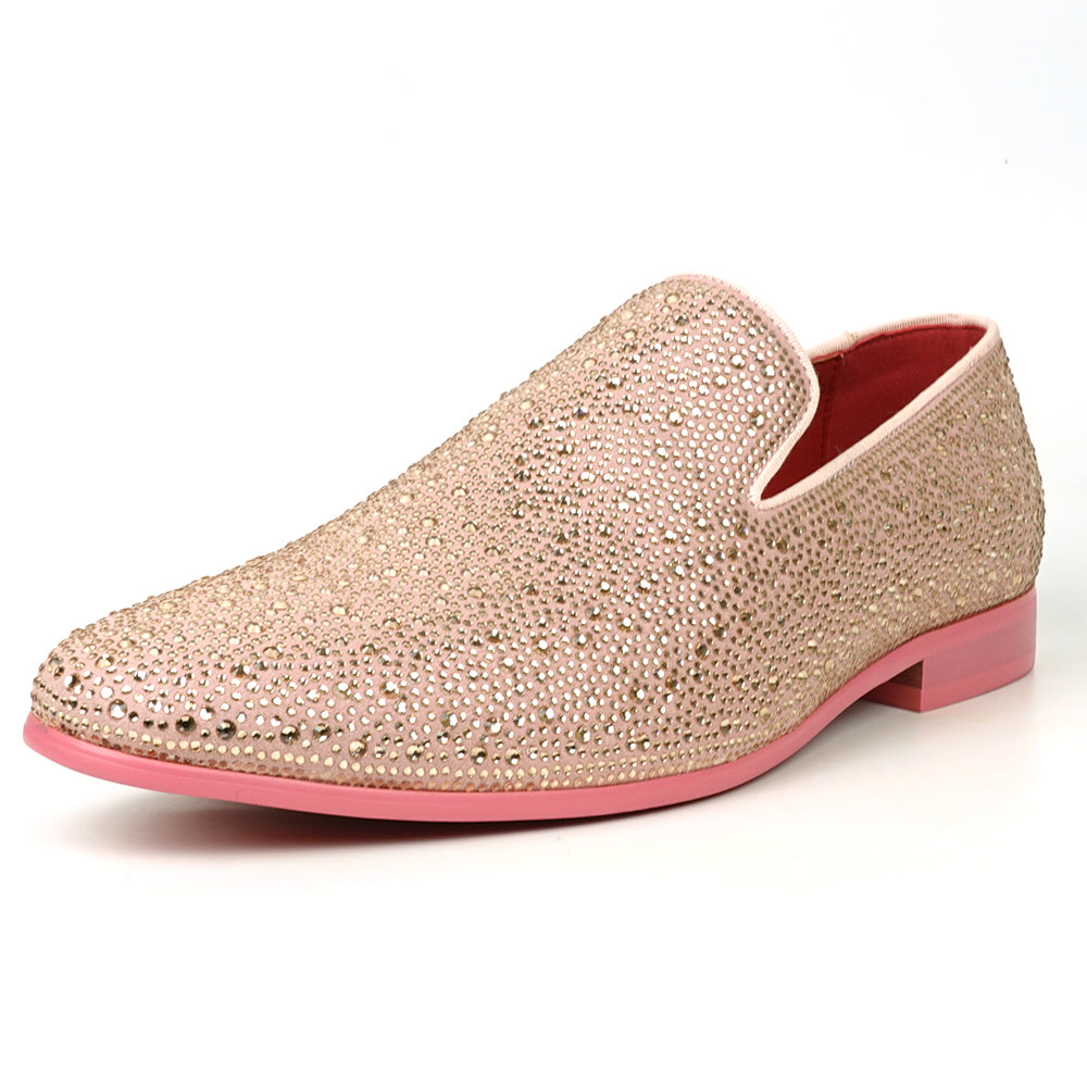 FI-7525 Pink Suede Rhinestones Slip on Loafer Fiesso by Aurelio Garcia
