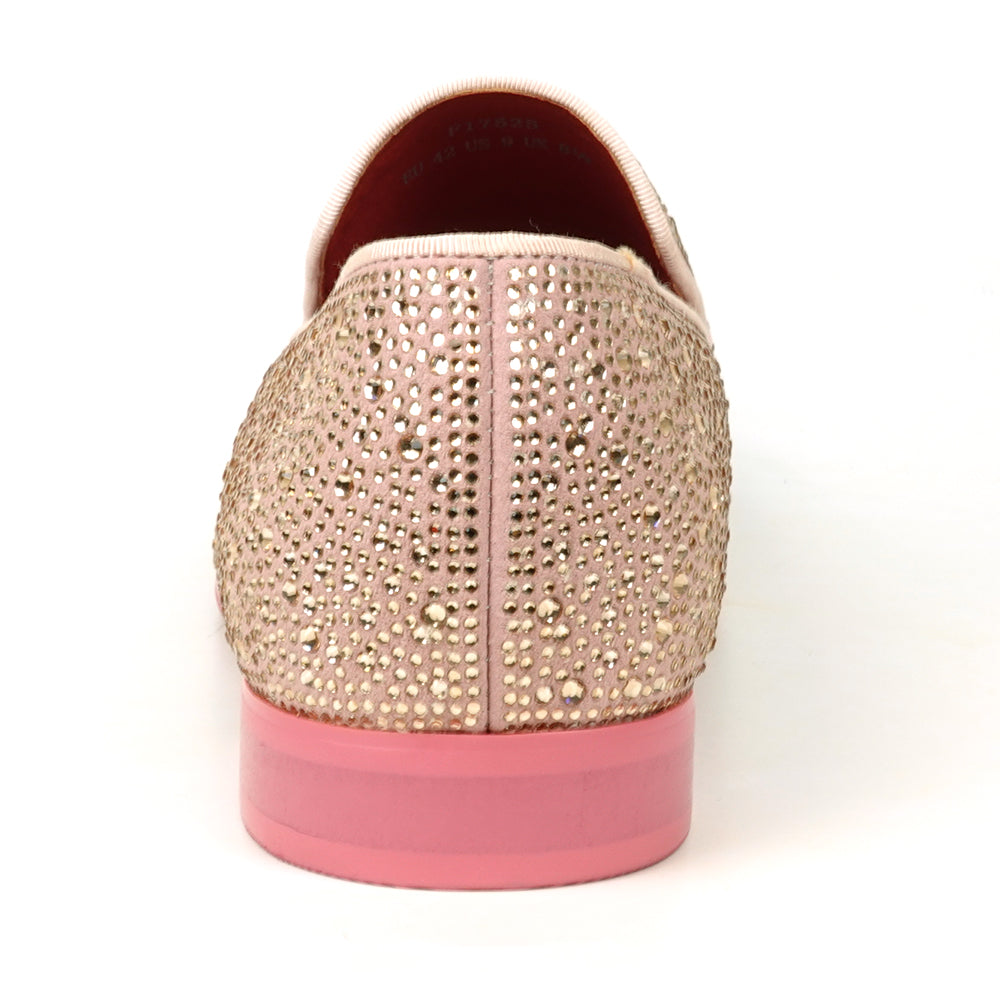 FI-7525 Pink Suede Rhinestones Slip on Loafer Fiesso by Aurelio Garcia