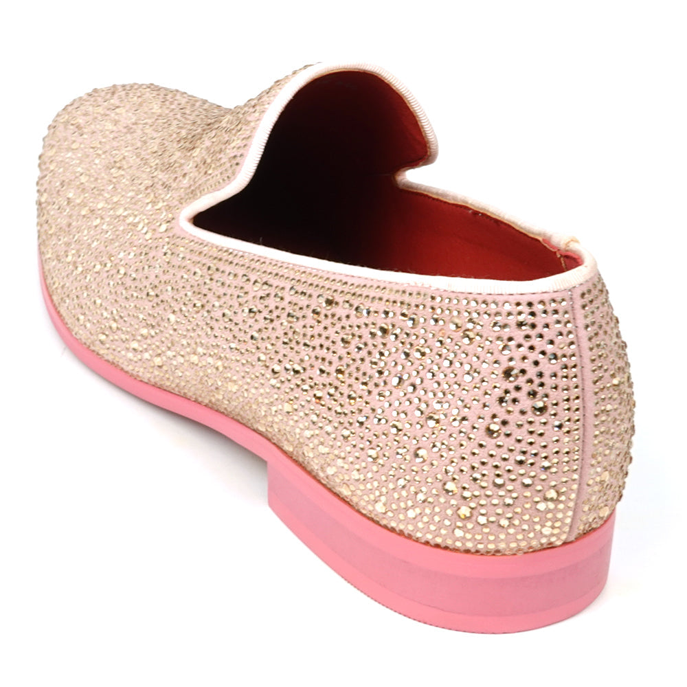FI-7525 Pink Suede Rhinestones Slip on Loafer Fiesso by Aurelio Garcia