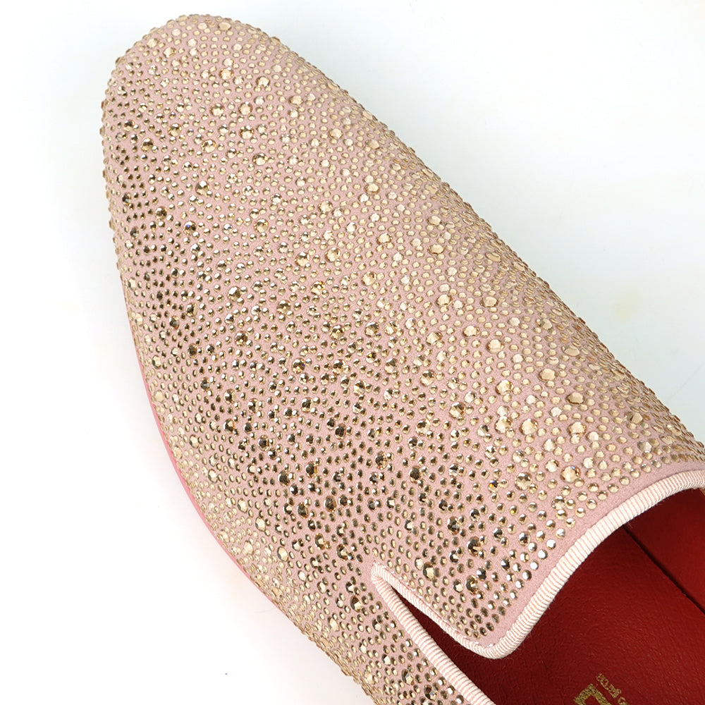 FI-7525 Pink Suede Rhinestones Slip on Loafer Fiesso by Aurelio Garcia
