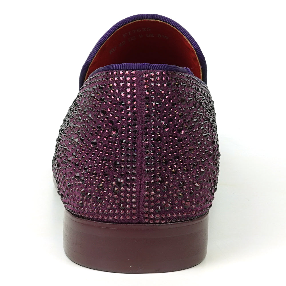 FI-7525 Purple Suede Rhinestones Slip on Loafer Fiesso by Aurelio Garcia