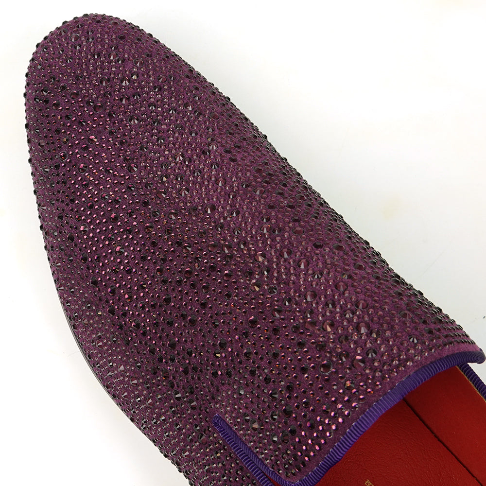 FI-7525 Purple Suede Rhinestones Slip on Loafer Fiesso by Aurelio Garcia