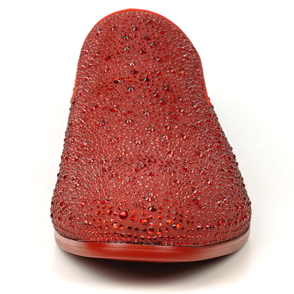 FI-7525 Red Suede Rhinestones Slip on Loafer Fiesso by Aurelio Garcia