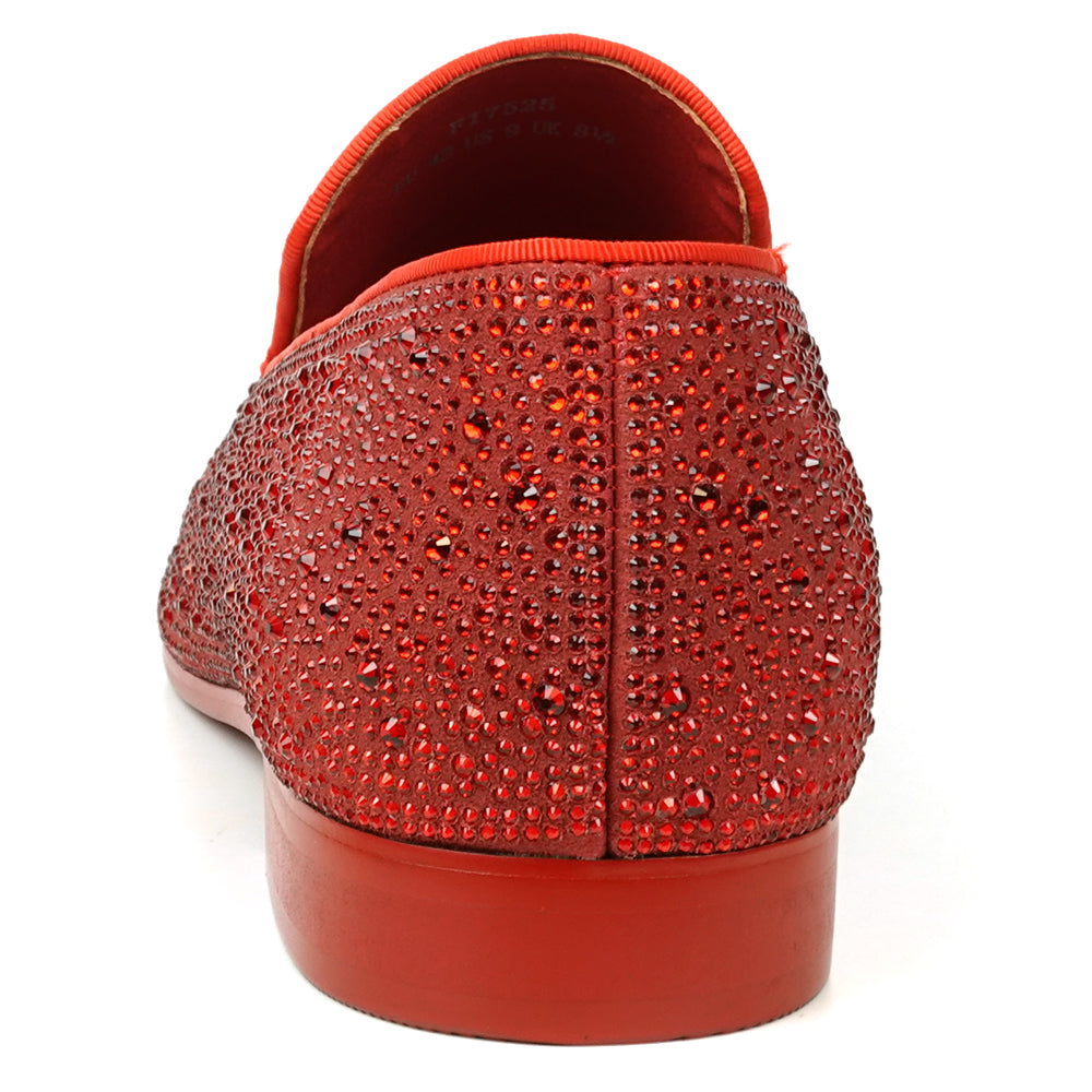 FI-7525 Red Suede Rhinestones Slip on Loafer Fiesso by Aurelio Garcia