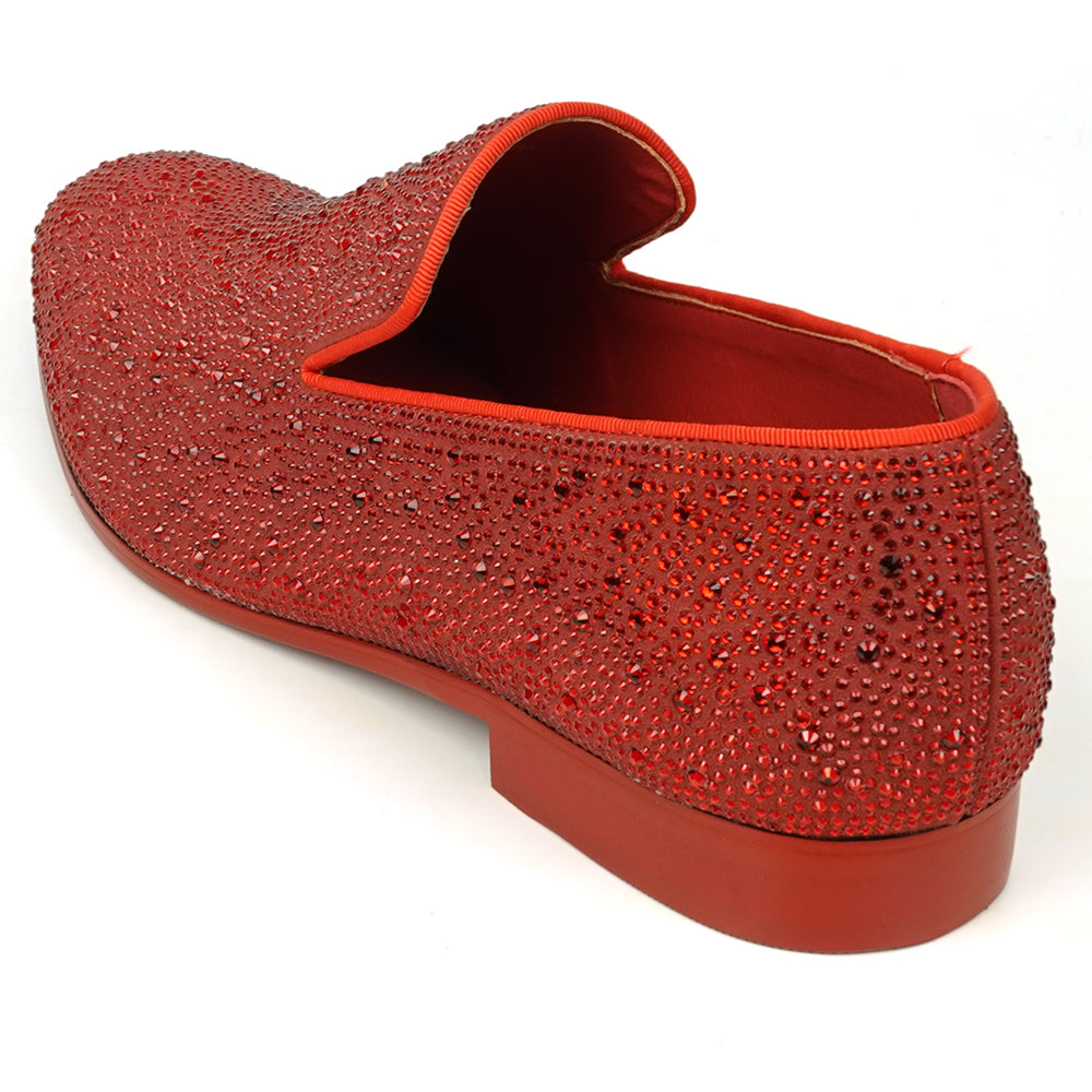 FI-7525 Red Suede Rhinestones Slip on Loafer Fiesso by Aurelio Garcia