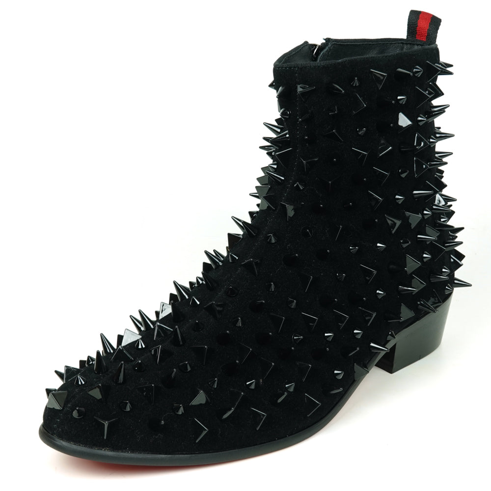 FI-7527-S Black Suede Black Spikes Boot Fiesso by Aurelio Garcia