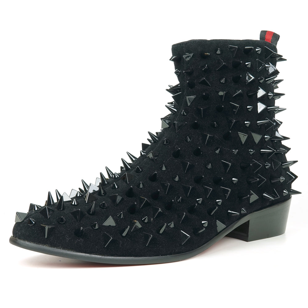 FI-7527-S Black Suede Black Spikes Boot Fiesso by Aurelio Garcia
