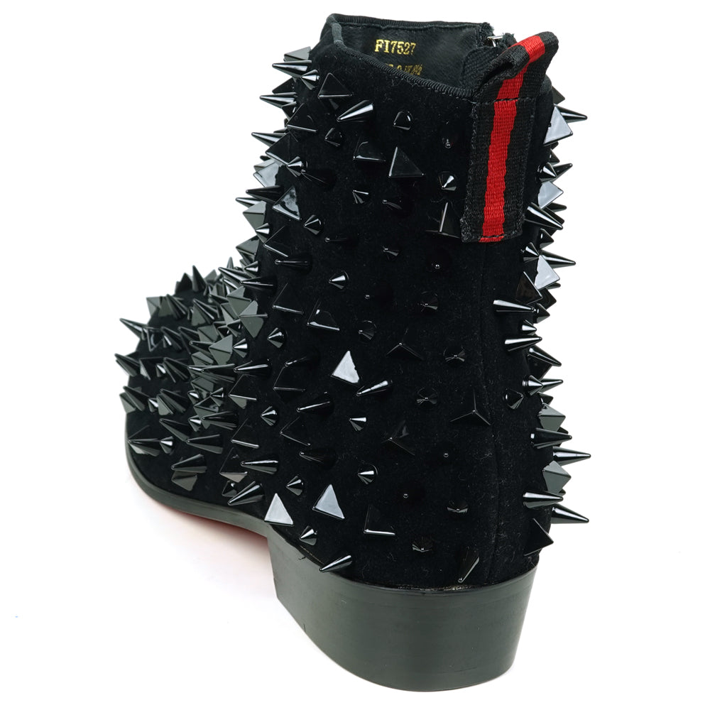 FI-7527-S Black Suede Black Spikes Boot Fiesso by Aurelio Garcia