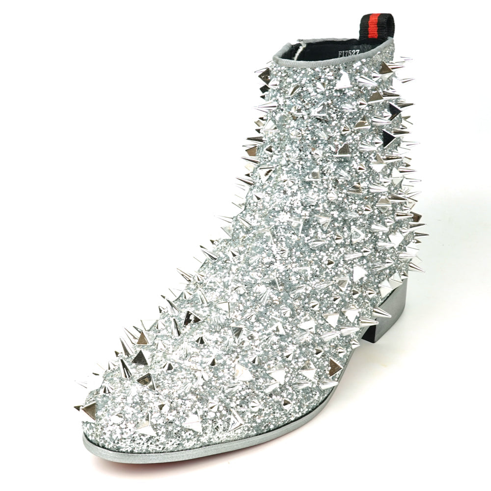 FI-7527 Silver Glitter Silver Spikes Boot Fiesso by Aurelio Garcia