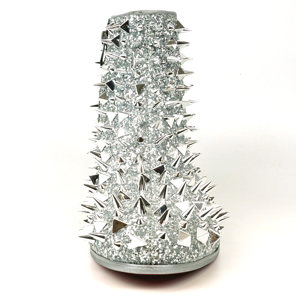 FI-7527 Silver Glitter Silver Spikes Boot Fiesso by Aurelio Garcia