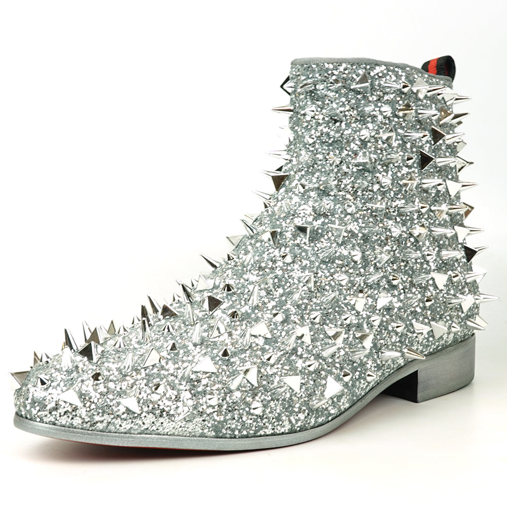 FI-7527 Silver Glitter Silver Spikes Boot Fiesso by Aurelio Garcia