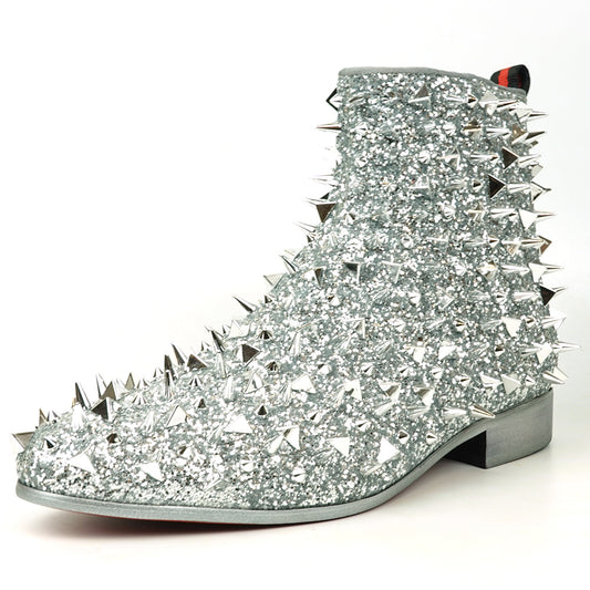 FI-7527 Silver Glitter Silver Spikes Boot Fiesso by Aurelio Garcia