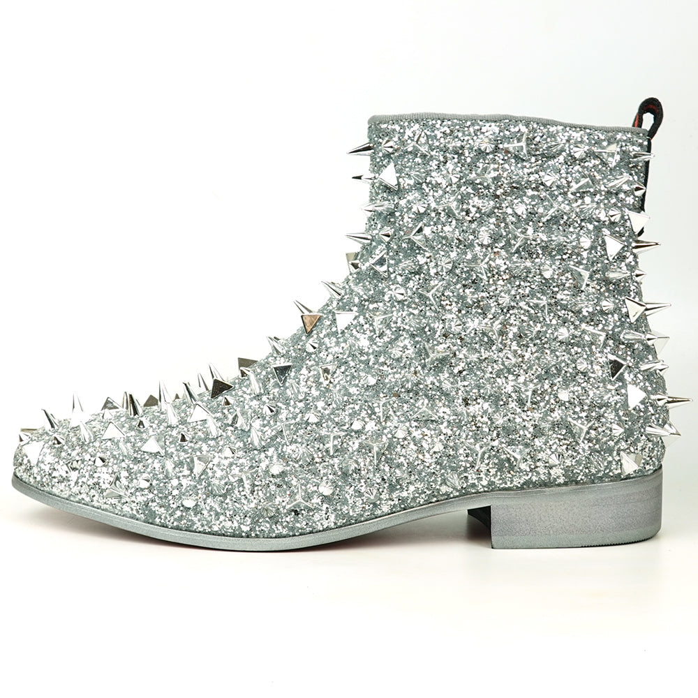 FI-7527 Silver Glitter Silver Spikes Boot Fiesso by Aurelio Garcia