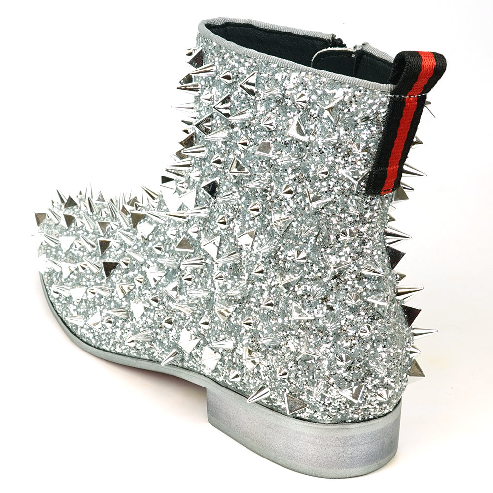 FI-7527 Silver Glitter Silver Spikes Boot Fiesso by Aurelio Garcia