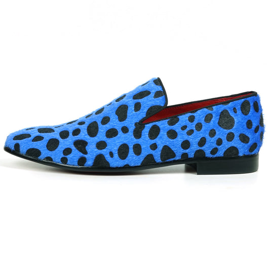 FI-7532 Blue Black Leopard Pony Hair Slip on Loafer Fiesso by Aurelio Garcia