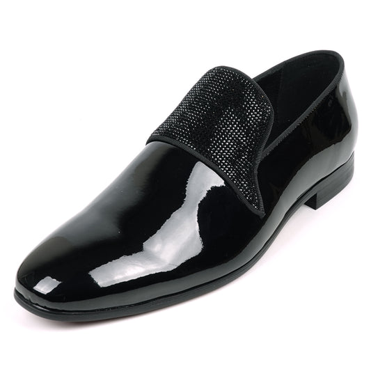 FI-7549 Black Patent Black Rhinesttones Slip on Loafer Fiesso by Aurelio Garcia