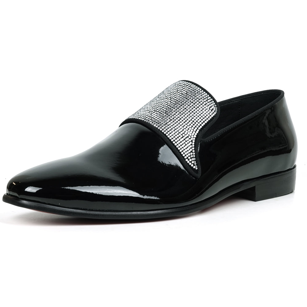 FI-7549 Black Patent Rhinesttones Slip on Loafer Fiesso by Aurelio Garcia