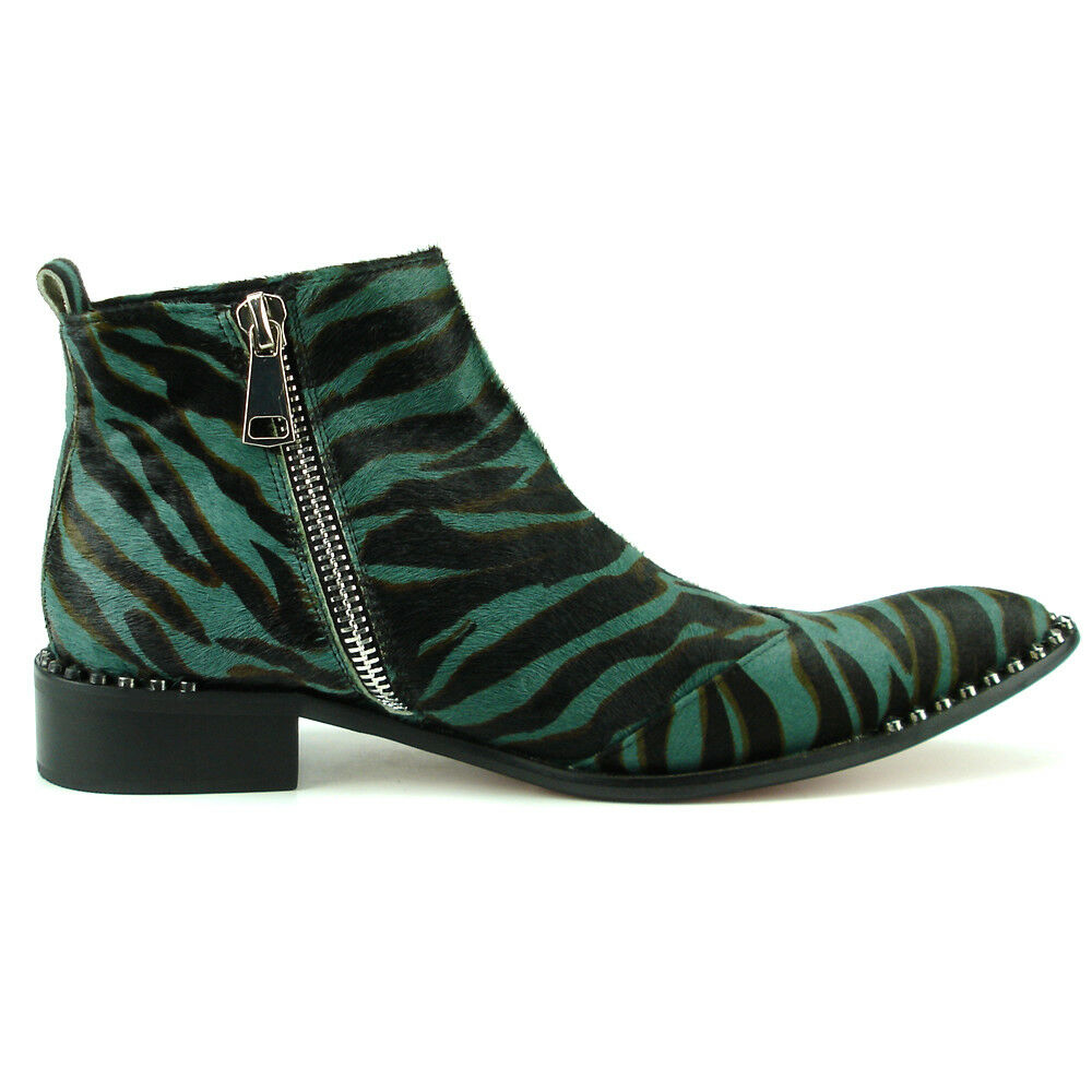 FI-7315 Black Green Pony Hair Zebra Boot Fiesso by Aurelio Garcia