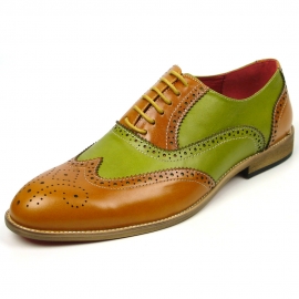 FI-7400 Tan Green Wing Tip Lace Up Fiesso by Aurelio Garcia