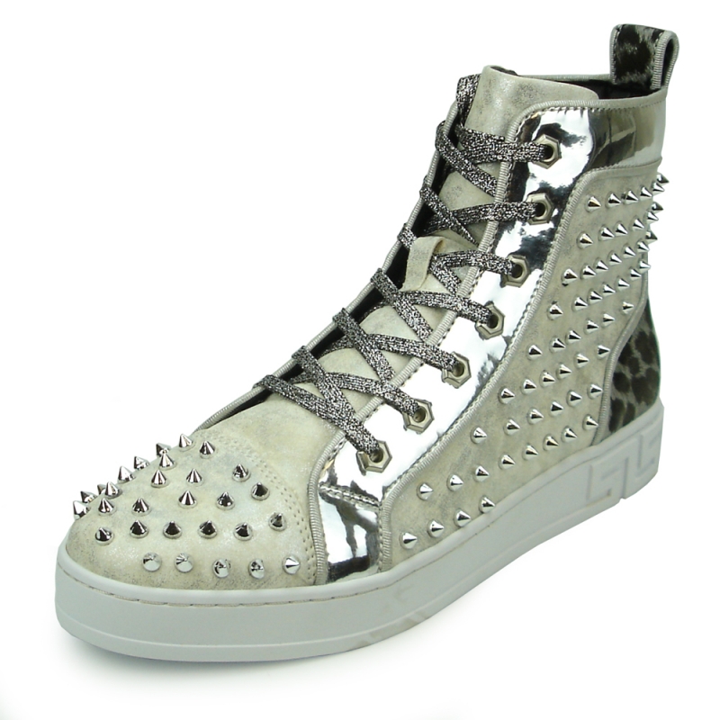 FI-2174-2 Silver Glitter Casual High Top Sneaker Boot Fiesso by Aurelio Garcia 