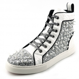 FI-2369 White Spikes High Top Sneakers