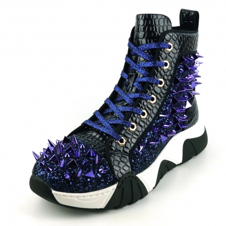 FI-2405 Navy Spikes High Top Sneakers Encore by Fiesso - Aurelio Garcia  Designer Shoes