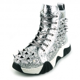 FI-2405 Silver Spikes High Top Sneakers Encore by Fiesso