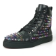 FI-2430 Black Leather Multi Color Spikes High Top Snekaer Encore by Fiesso