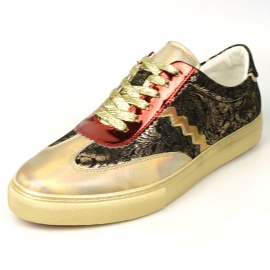 FI-2431 Gold Multi Lace up Low Cut Sneaker Encore by Fiesso