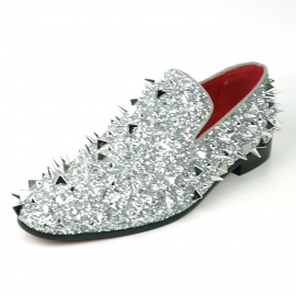 FI-7517 Silver Glitter Silver Spikes Slip on Loafer Fiesso by Aurelio Garcia