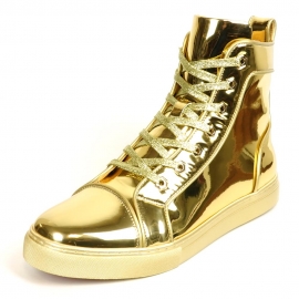 FI-2416 Gold Patent Leather High Top Sneaker 